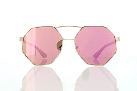 Flat Rose Gold Octagonal Aviator Sunglasses with Pink Lens 100% UV400