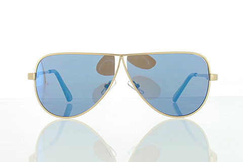 Flat Gold Tear Drop Aviator Sunglasses with Blue Lens 100% UV400