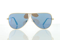 Flat Gold Tear Drop Aviator Sunglasses with Blue Lens 100% UV400
