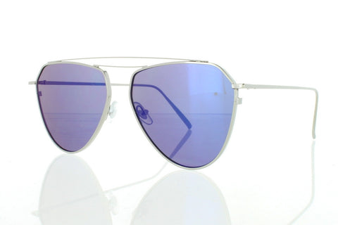 Flat Silver Tear Aviator Sunglasses with Blue Lens 100% UV400